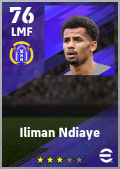 Iliman Ndiaye eFootball 2026 player card — 76 OVR LMF