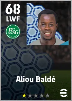 Aliou Balde eFootball 2026 player card — 68 OVR LWF