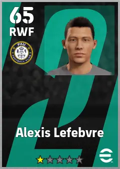 Alexis Lefebvre eFootball 2026 player card, 65 OVR RWF