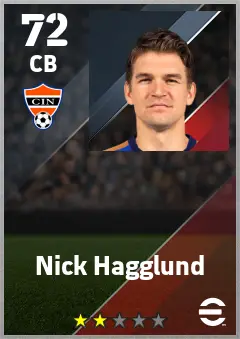 Nick Hagglund eFootball 2026 player card — 72 OVR CB