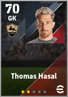 Thomas Hasal eFootball 2026 player card — 70 OVR GK