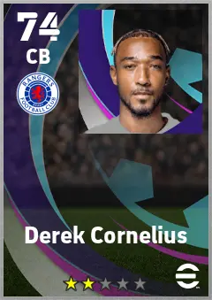 Derek Cornelius eFootball 2026 player card — 74 OVR CB