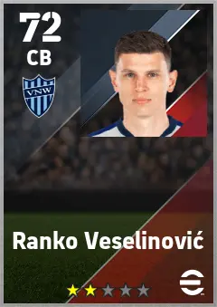 Ranko Veselinovic eFootball 2026 player card — 72 OVR CB