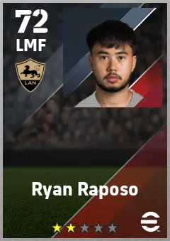 Ryan Raposo eFootball 2026 player card — 72 OVR LMF