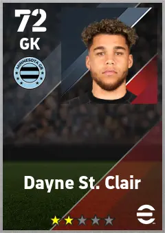 Dayne St. Clair eFootball 2026 player card — 72 OVR GK