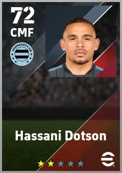 Hassani Dotson eFootball 2026 player card — 72 OVR CMF