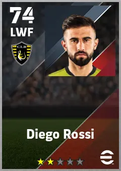 Diego Rossi eFootball 2026 player card — 74 OVR LWF