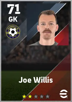 Joe Willis eFootball 2026 player card — 71 OVR GK