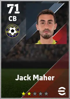 Jack Maher eFootball 2026 player card — 71 OVR CB