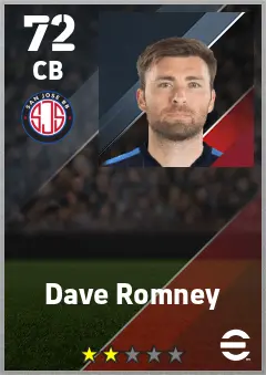 Dave Romney eFootball 2026 player card — 72 OVR CB