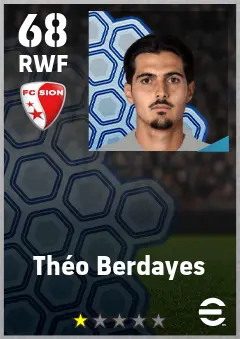 Theo Berdayes eFootball 2026 player card — 68 OVR RWF