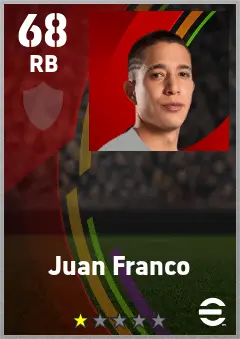 Juan Franco eFootball 2026 player card — 68 OVR RB