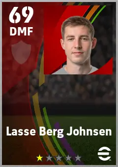 Lasse Berg Johnsen eFootball 2026 player card — 69 OVR DMF