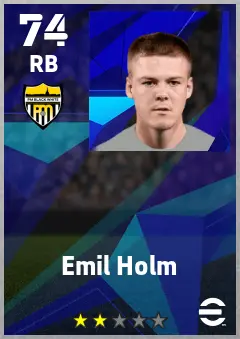 Emil Holm eFootball 2026 player card — 74 OVR RB