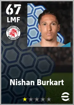 Nishan Burkart eFootball 2026 player card — 67 OVR LMF