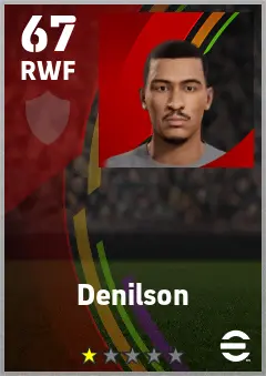 Denilson eFootball 2026 player card — 67 OVR RWF
