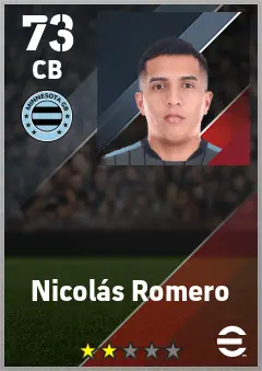 Nicolas Romero eFootball 2026 player card — 73 OVR CB