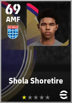 Shola Shoretire eFootball 2026 player card — 69 OVR AMF