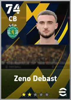 Zeno Debast eFootball 2026 player card — 74 OVR CB