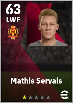 Mathis Servais eFootball 2026 player card — 63 OVR LWF