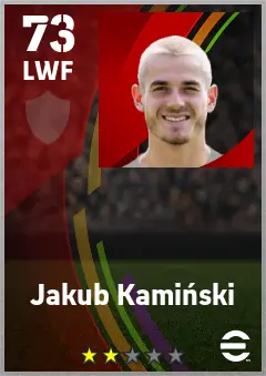 Jakub Kaminski eFootball 2026 player card — 73 OVR LWF