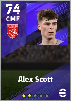 Alex Scott eFootball 2026 player card — 74 OVR CMF