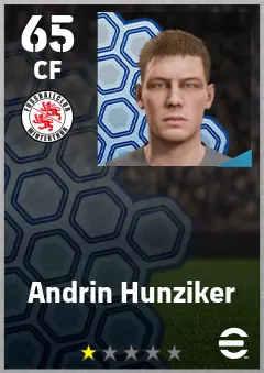 Andrin Hunziker eFootball 2026 player card — 65 OVR CF