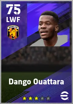 Dango Ouattara eFootball 2026 player card — 75 OVR LWF