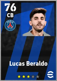 Lucas Beraldo eFootball 2026 player card — 76 OVR CB