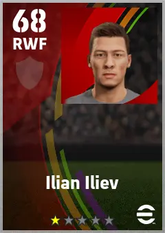 Ilian Iliev eFootball 2026 player card — 68 OVR RWF