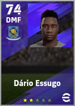 Dario Essugo eFootball 2026 player card — 74 OVR DMF