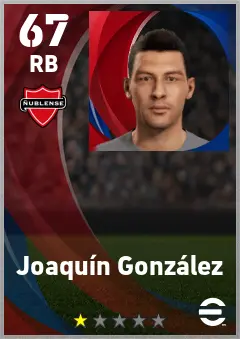 Joaquin Gonzalez eFootball 2026 player card — 67 OVR RB