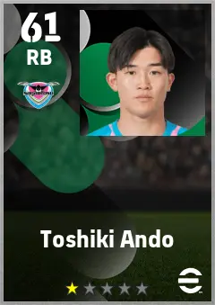 Toshiki Ando eFootball 2026 player card — 61 OVR RB