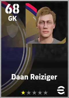 Daan Reiziger eFootball 2026 player card — 68 OVR GK