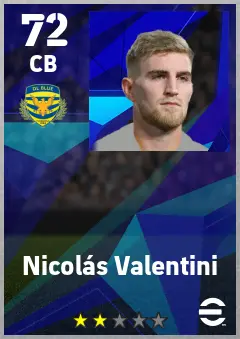 Nicolas Valentini eFootball 2026 player card — 72 OVR CB