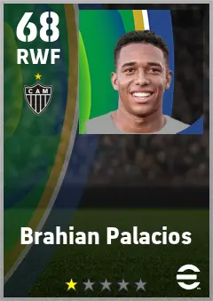 Brahian Palacios eFootball 2026 player card — 68 OVR RWF