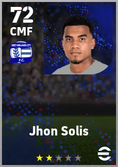 Jhon Solis eFootball 2026 player card — 72 OVR CMF