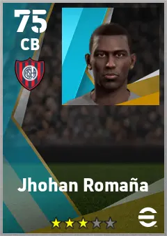 Jhohan Romana eFootball 2026 player card — 75 OVR CB