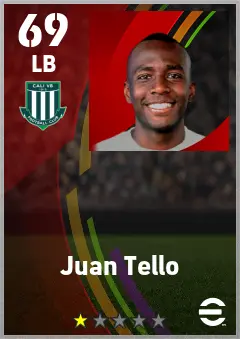 Juan Tello eFootball 2026 player card — 69 OVR LB