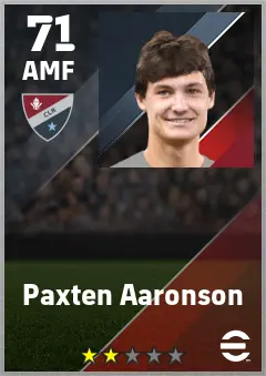 Paxten Aaronson eFootball 2026 player card — 71 OVR AMF
