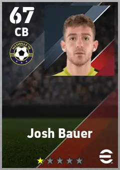 Josh Bauer eFootball 2026 player card — 67 OVR CB
