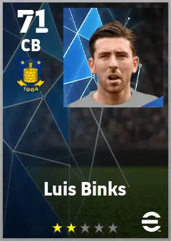 Luis Binks eFootball 2026 player card — 71 OVR CB
