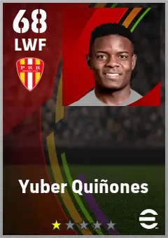 Yuber Quinones eFootball 2026 player card — 68 OVR LWF