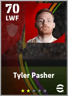 Tyler Pasher eFootball 2026 player card — 70 OVR LWF