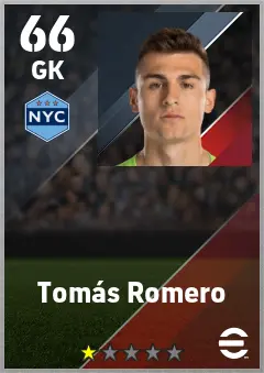 Tomas Romero eFootball 2026 player card — 66 OVR GK