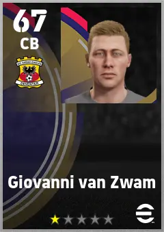 Giovanni van Zwam eFootball 2026 player card — 67 OVR CB