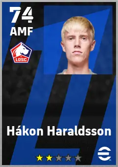 Hakon Haraldsson eFootball 2026 player card — 74 OVR AMF