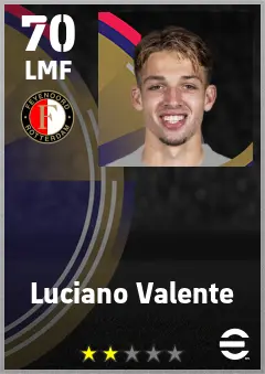 Luciano Valente eFootball 2026 player card — 70 OVR LMF