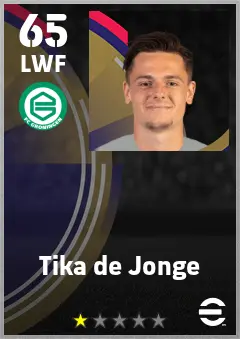 Tika de Jonge eFootball 2026 player card — 65 OVR LWF