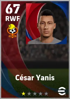 Cesar Yanis eFootball 2026 player card — 67 OVR RWF